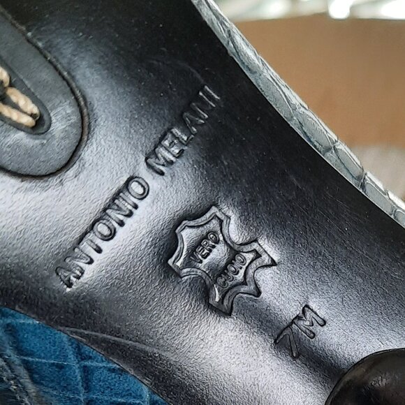 ANTONIO MELANI Miranda Croc Embossed Leather Stiletto Ankle Boot - Teal, Size 7 - Picture 14 of 16